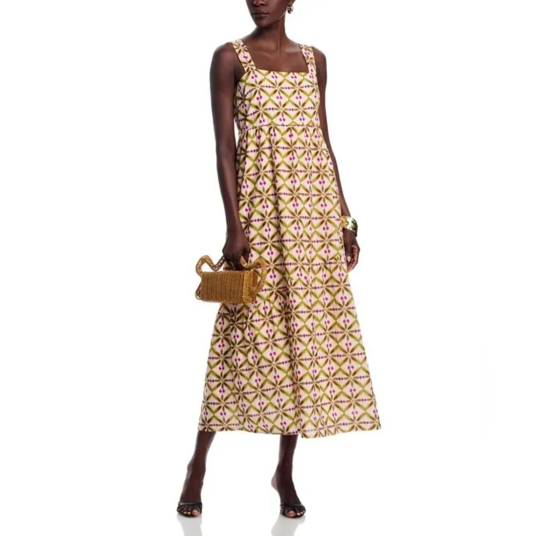 La Fee Maraboutee Women's Printed Square Neck Midi Dress 34fr/2us/Xs $260 Nwt